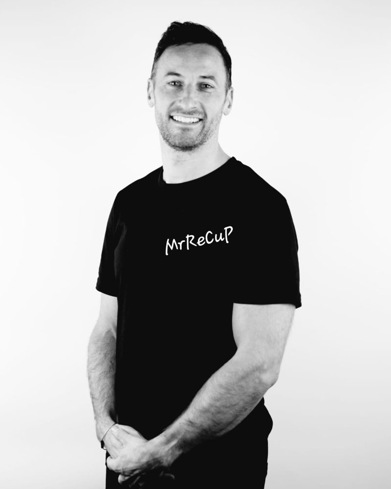 Steve Compagnon wearing a MrReCuP t-shirt